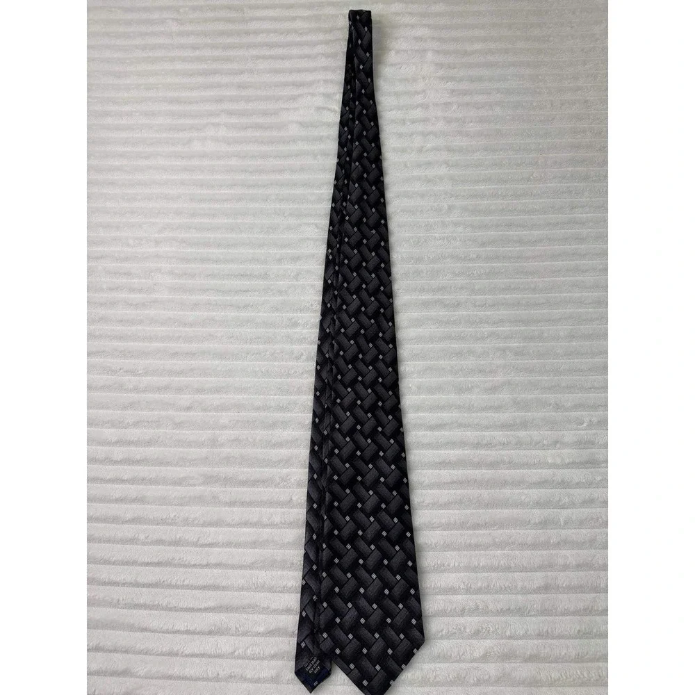 Carlos Devenezia Mens Silk Tie Black Grey Geometric Woven Hand Made RN103007